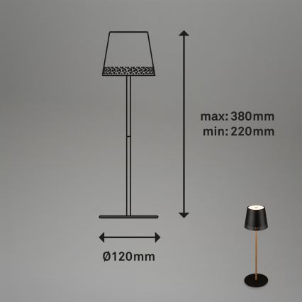 Brilo - dimmbare, wiederaufladbare Touch-LED-Tischlampe für den Außenbereich KIKI LED/2,6W/5V IP44 2600 mAh schwarz