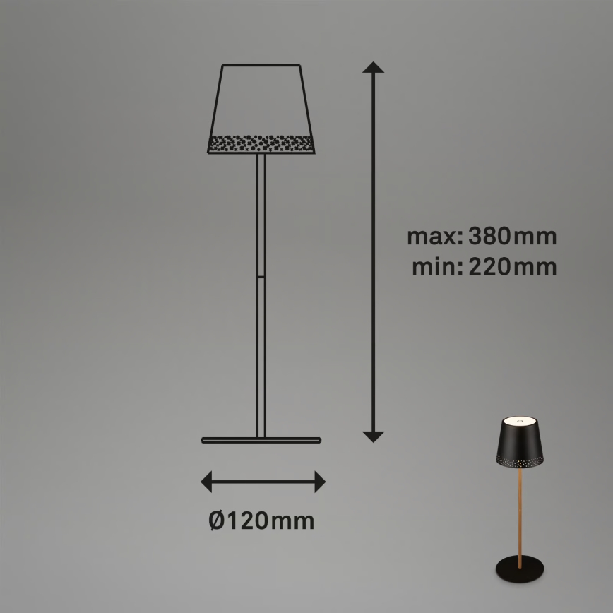 Brilo - dimmbare, wiederaufladbare Touch-LED-Tischlampe für den Außenbereich KIKI LED/2,6W/5V IP44 2600 mAh schwarz