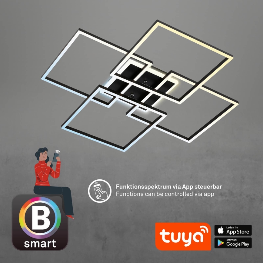 Brilo - Plafoniera LED dimmerabile FRAME LED/50W/230V 2700-6500K 72,4x72,4cm nero Wi-Fi Tuya + telecomando