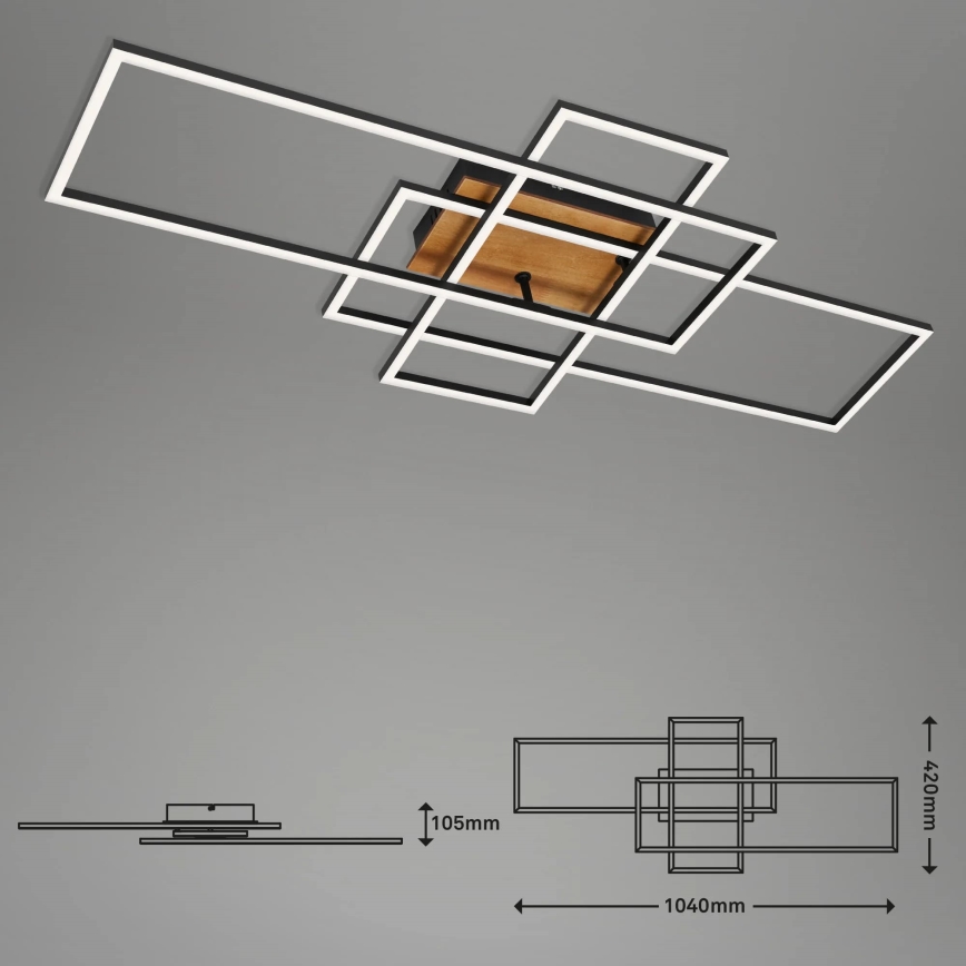 Brilo - Plafonnier à intensité variable FRAME LED/51W/230V 2700-5000K noir/marron + télécommande