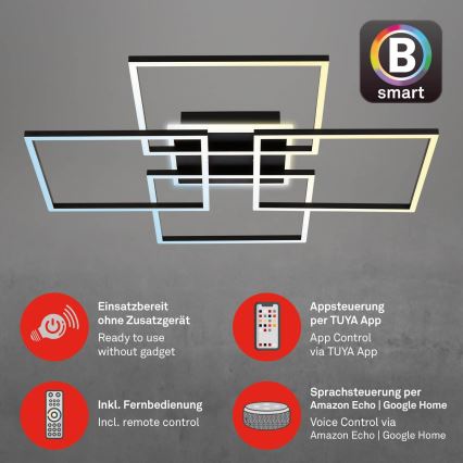 Brilo - Plafonnier LED dimmable FRAME LED/50W/230V 2700-6500K 72,4x72,4cm noir Wi-Fi Tuya + télécommande