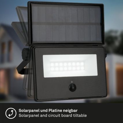 Brilo - Proiettore solare LED con sensore LED/5W/5,5V IP54 1200 mAh