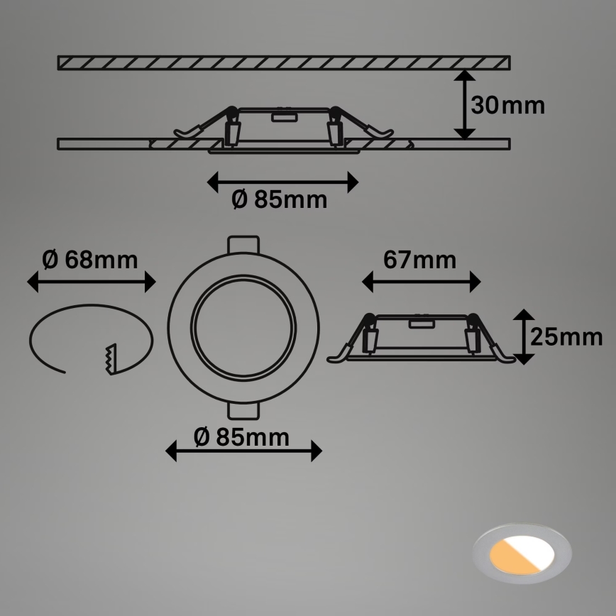 Brilo - SET 3x LED-Einbauleuchte für Badezimmer LED/4W/230V IP44 3000/4000K silbern