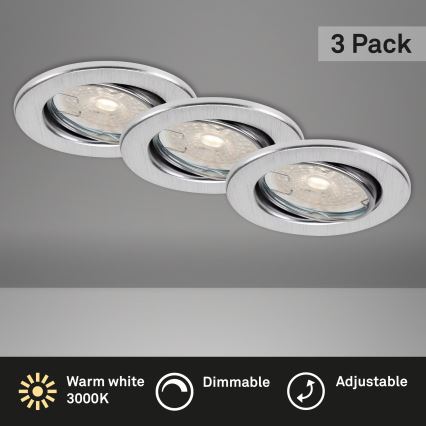 Brilo - Set di 3 plafoniere da incasso per bagno a LED dimmerabili DIMM LED/5,5W/230V IP23 cromo opaco