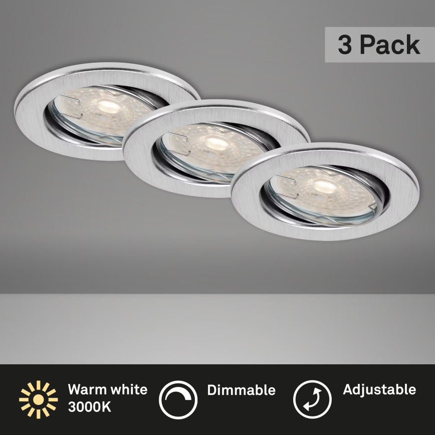 Brilo - Set di 3 plafoniere da incasso per bagno a LED dimmerabili DIMM LED/5,5W/230V IP23 cromo opaco