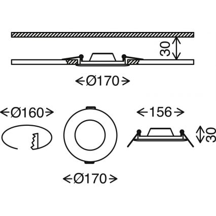 Brilo - Spot encastrable de salle de bain à intensité variable FLAT LED/12W/230V IP44