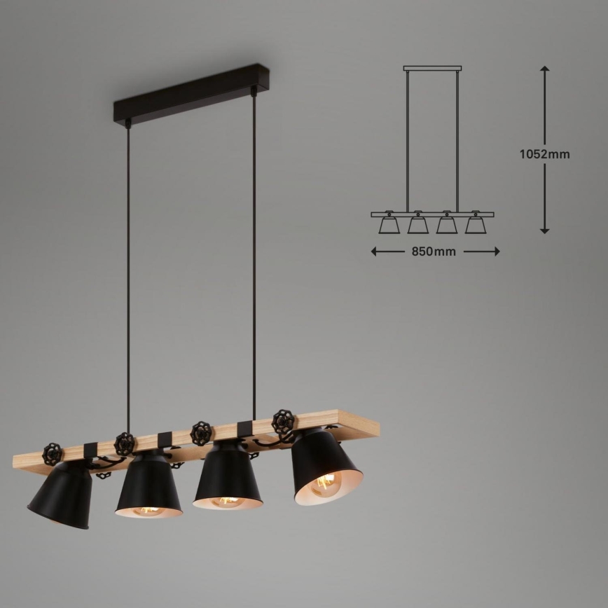 Brilo - Suspension filaire TALLE 4xE27/40W/230V hévéa