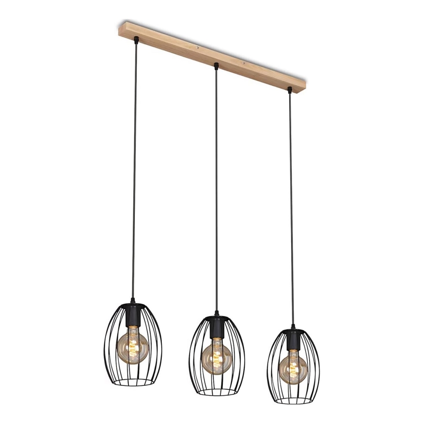 Brilo - Suspension filaire WAKTU 3xE27/60W/230V hévéa