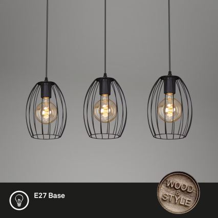 Brilo - Suspension filaire WAKTU 3xE27/60W/230V hévéa