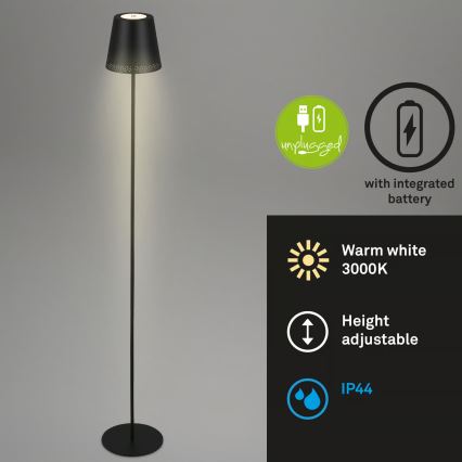 Briloner 1438015 - LED dimmbare Stehlampe KIKI LED/4,3W/5V IP44 2600 mAh schwarz
