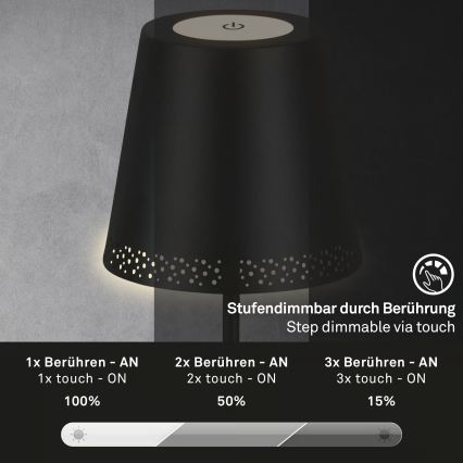 Briloner 1438015 - LED dimmbare Stehlampe KIKI LED/4,3W/5V IP44 2600 mAh schwarz
