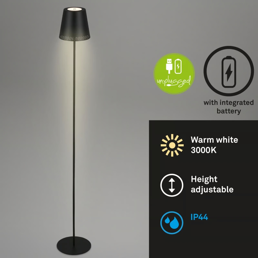 Briloner 1438015 - Lampada da terra dimmerabile a LED KIKI LED/4,3W/5V IP44 2600 mAh nero