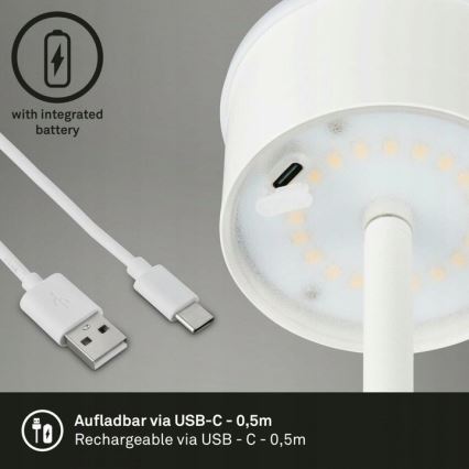 Briloner 1438016 - Lampadaire tactile à intensité variable 3en1 LED/3,5W/5V IP44 3000K 38-130 cm blanc