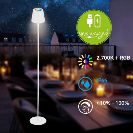 Briloner 1507016 - Lampada da terra dimmerabile a LED KIKI LED/4,3W/5V IP44 2600 mAh bianca