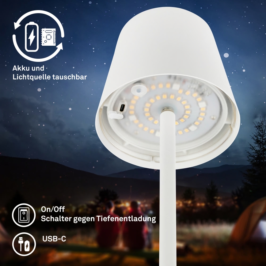 Briloner 1507016 - LED-dimmbare Stehleuchte KIKI LED/4,3W/5V IP44 2600 mAh weiß