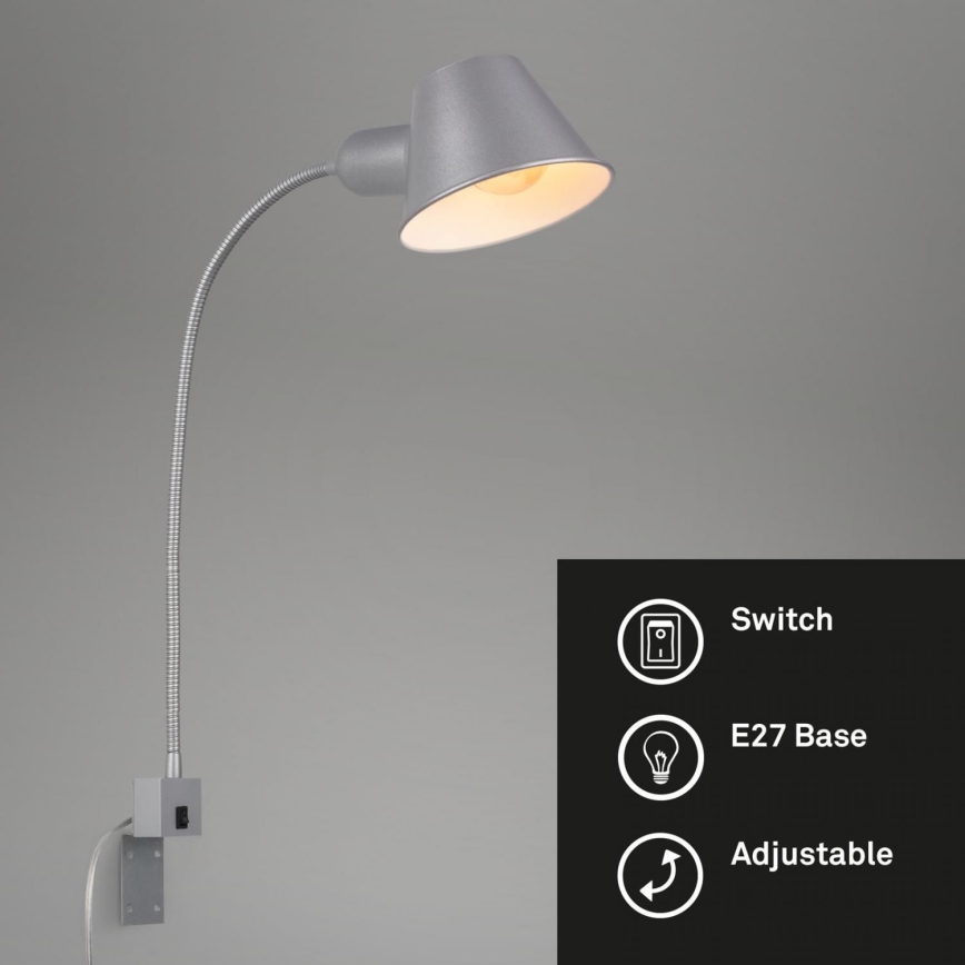 Briloner 2079-014 - Flexible Wandleuchte 1xE27/10W/230V silbern