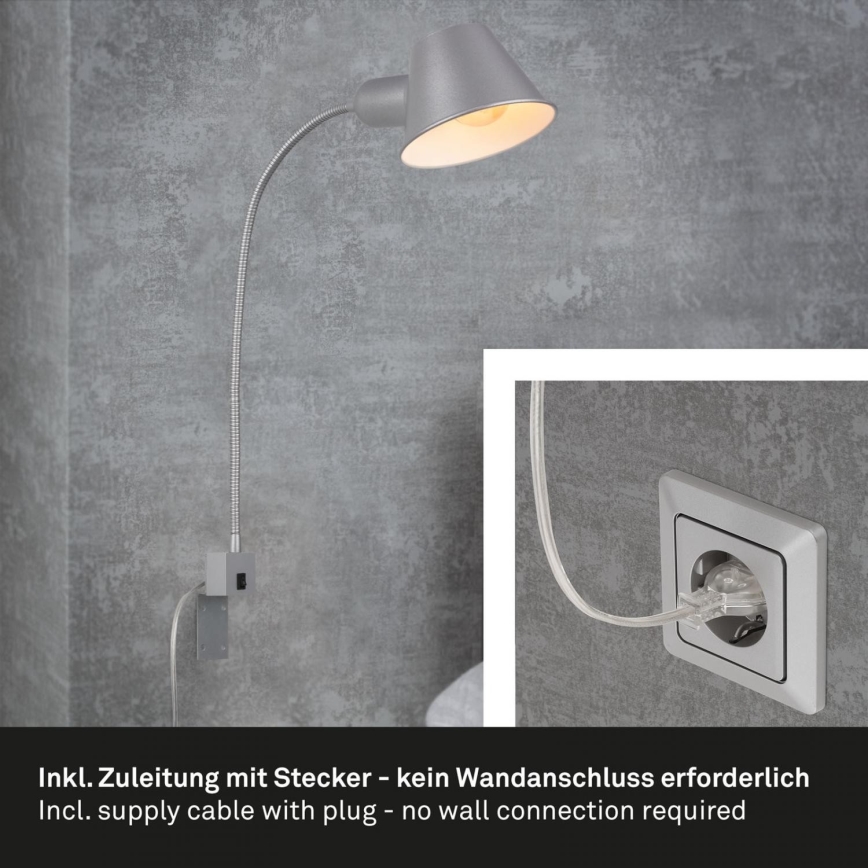 Briloner 2079-014 - Flexible Wandleuchte 1xE27/10W/230V silbern
