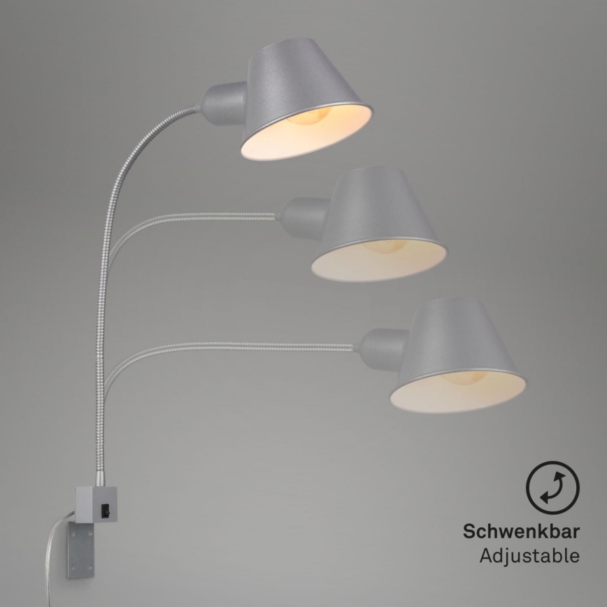 Briloner 2079-014 - Flexible Wandleuchte 1xE27/10W/230V silbern