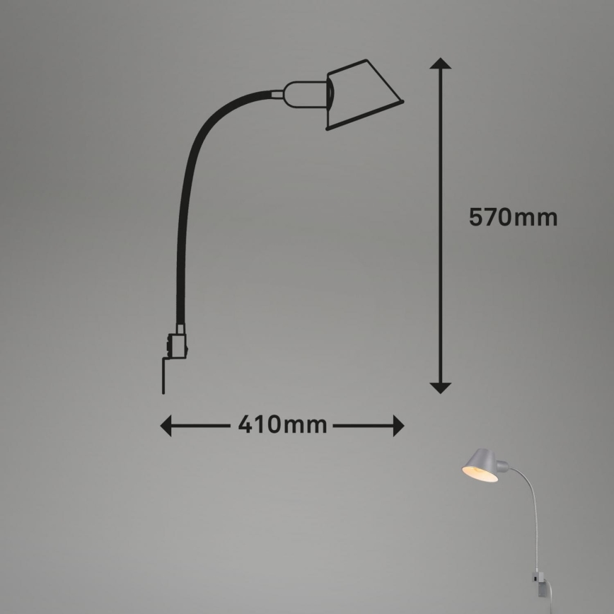 Briloner 2079-014 - Flexible Wandleuchte 1xE27/10W/230V silbern