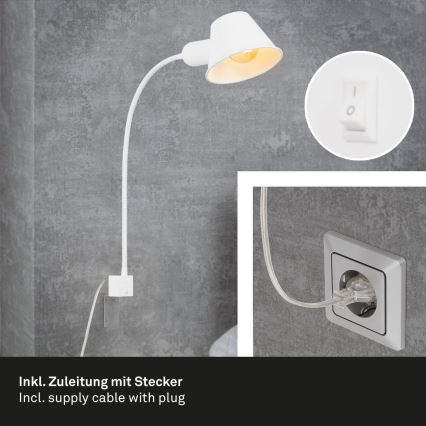 Briloner 2079-016 - Lampada flessibile a parete 1xE27/10W/230V bianco