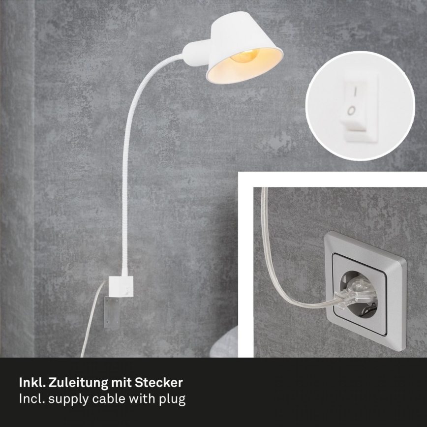 Briloner 2079-016 - Lampada flessibile a parete 1xE27/10W/230V bianco