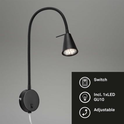 Briloner 2082-015 - Lampe murale LED flexible COMFORT LIGHT 1xGU10/5W/230V noire