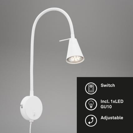Briloner 2082-016 - Lampada da parete LED flessibile COMFORT LIGHT 1xGU10/5W/230V bianca