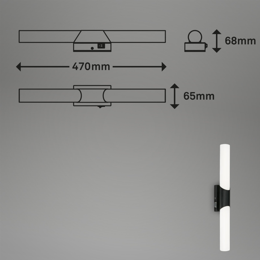 Briloner 2111-115 - Éclairage LED pour miroir de salle de bains LED/11W/230V IP44 47 cm noir