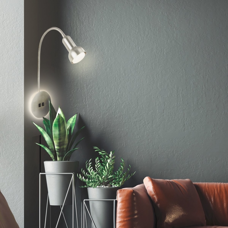 Briloner 2178012 - LED Lampada flessibile da muro 1xE14/10W/230V + LED/3W cromo opaco