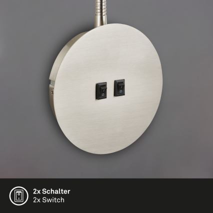 Briloner 2178012 - LED Lampada flessibile da muro 1xE14/10W/230V + LED/3W cromo opaco