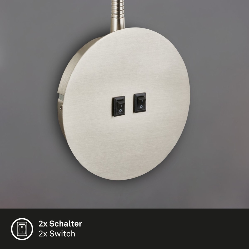 Briloner 2178012 - LED Lampada flessibile da muro 1xE14/10W/230V + LED/3W cromo opaco