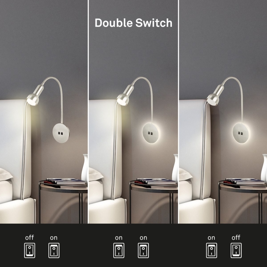 Briloner 2178012 - LED Lampada flessibile da muro 1xE14/10W/230V + LED/3W cromo opaco