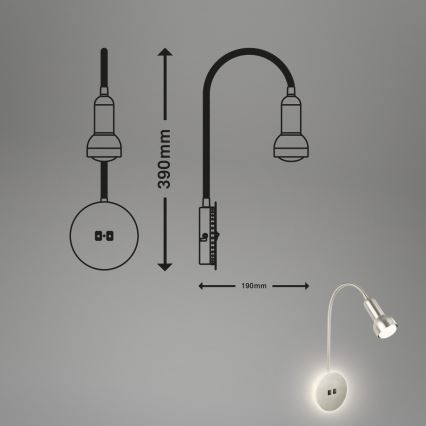 Briloner 2178012 - LED Lampada flessibile da muro 1xE14/10W/230V + LED/3W cromo opaco