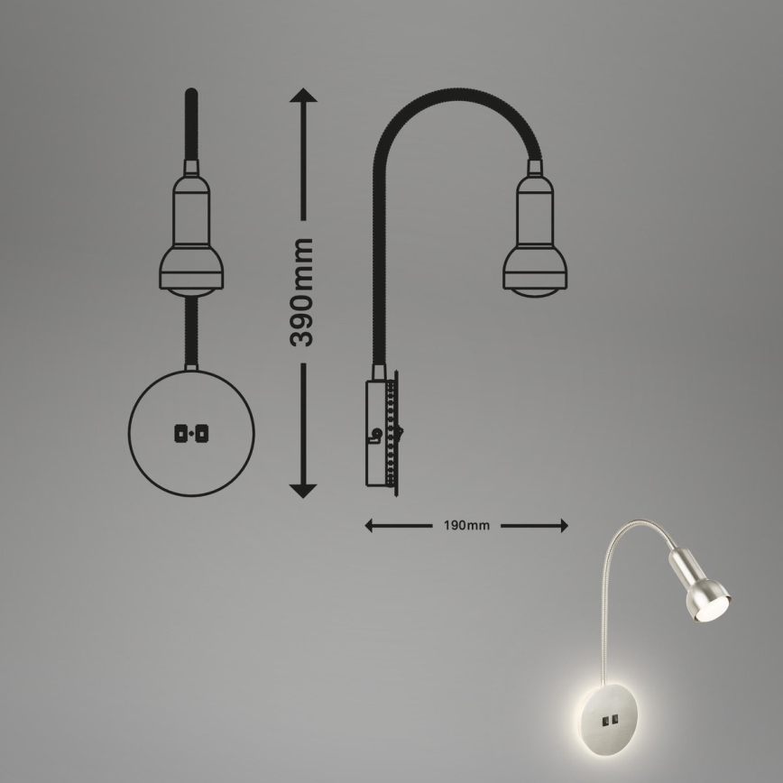 Briloner 2178012 - LED Lampada flessibile da muro 1xE14/10W/230V + LED/3W cromo opaco
