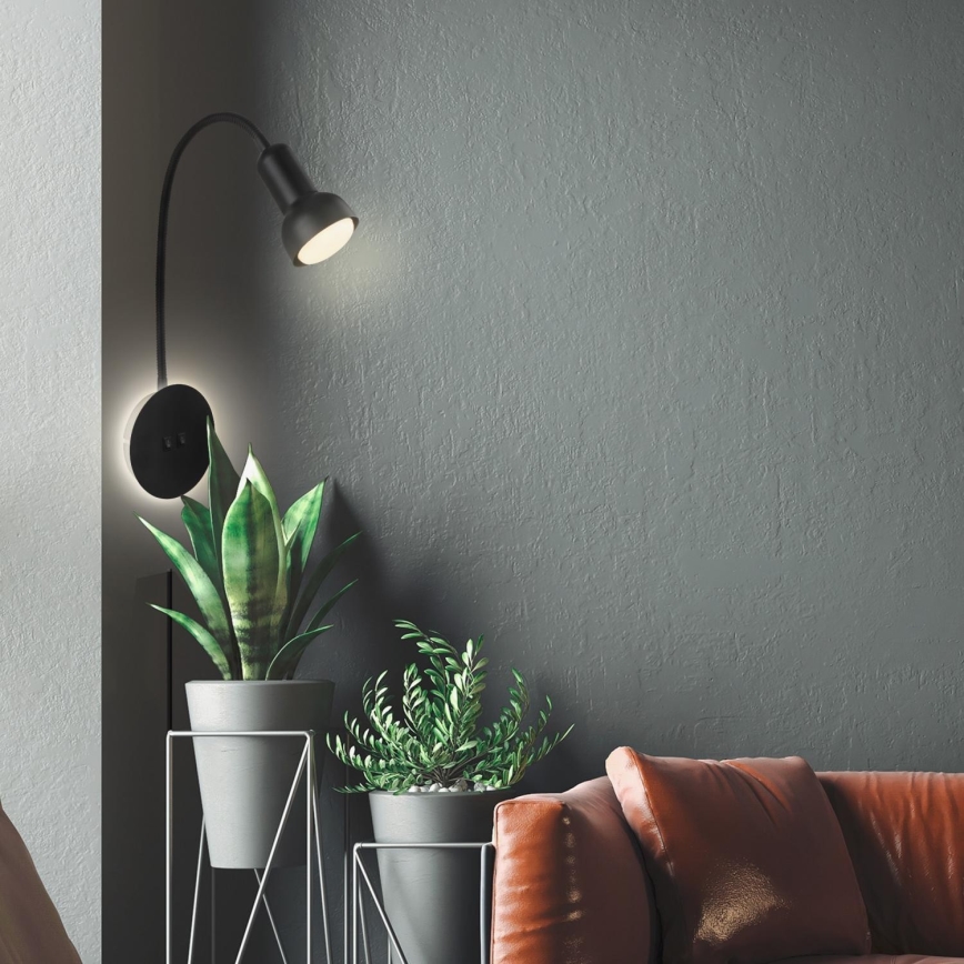 Briloner 2178015 - Lampada flessibile a parete LED 1xE14/10W/230V + LED/3W nero