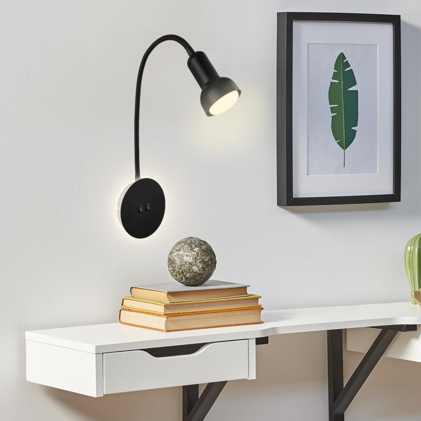 Briloner 2178015 - Lampada flessibile a parete LED 1xE14/10W/230V + LED/3W nero