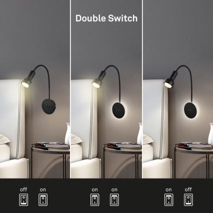 Briloner 2178015 - Lampada flessibile a parete LED 1xE14/10W/230V + LED/3W nero