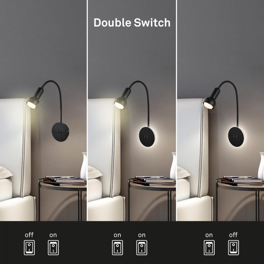 Briloner 2178015 - Lampada flessibile a parete LED 1xE14/10W/230V + LED/3W nero