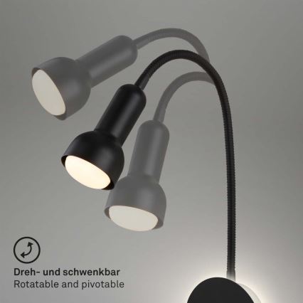 Briloner 2178015 - Lampada flessibile a parete LED 1xE14/10W/230V + LED/3W nero