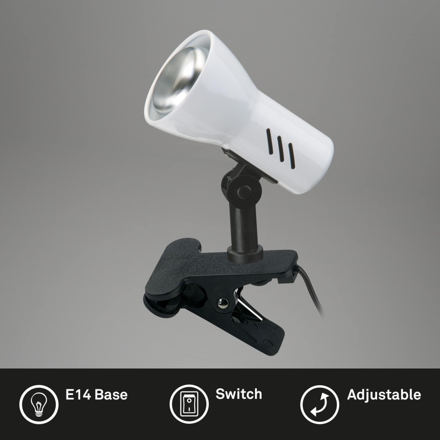 Briloner 2794/016P - Lampe à pince 1xE14/40W/230V noire/blanche