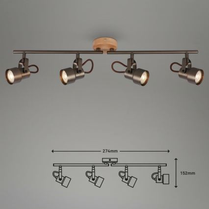 Briloner 2872-045 - Faretto LED TAHUN 4xGU10/5W/230V 3000K marrone