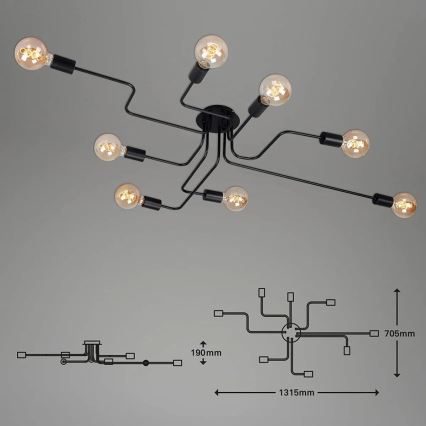 Briloner 2888-085 - Plafonnier FARETTO 8xE27/60W/230V noir