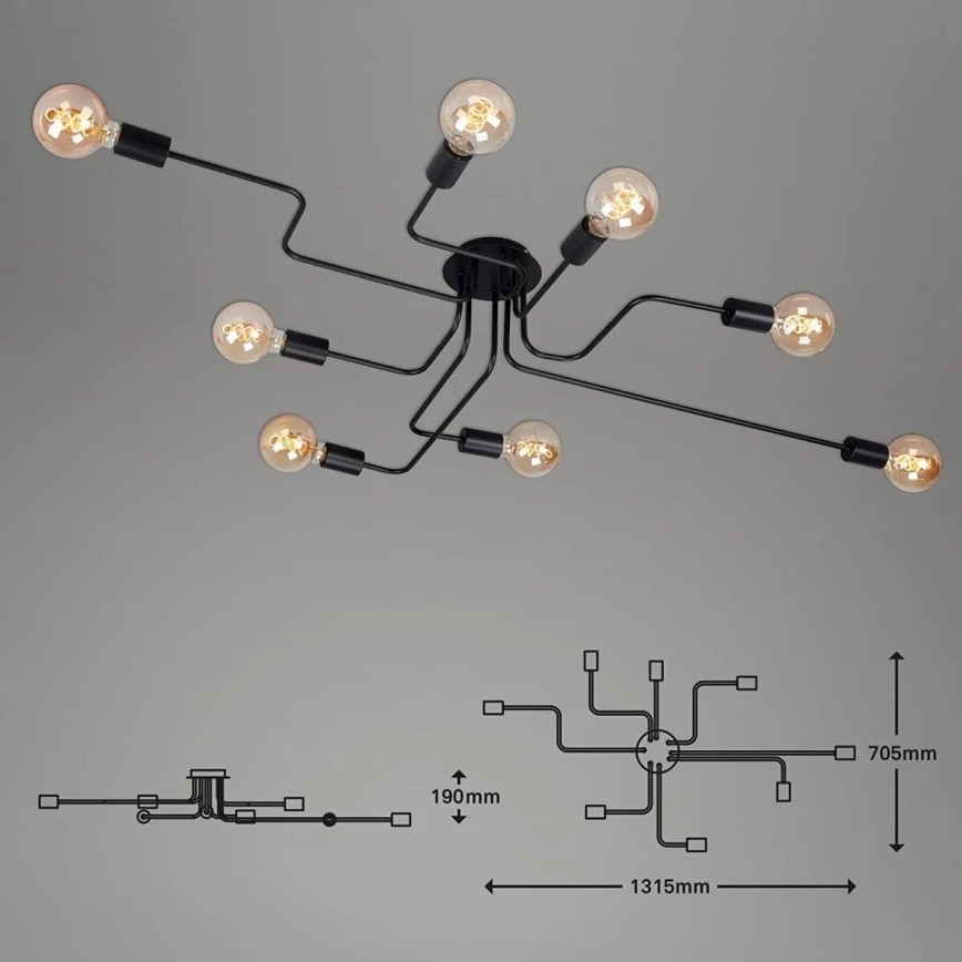 Briloner 2888-085 - Plafonnier FARETTO 8xE27/60W/230V noir