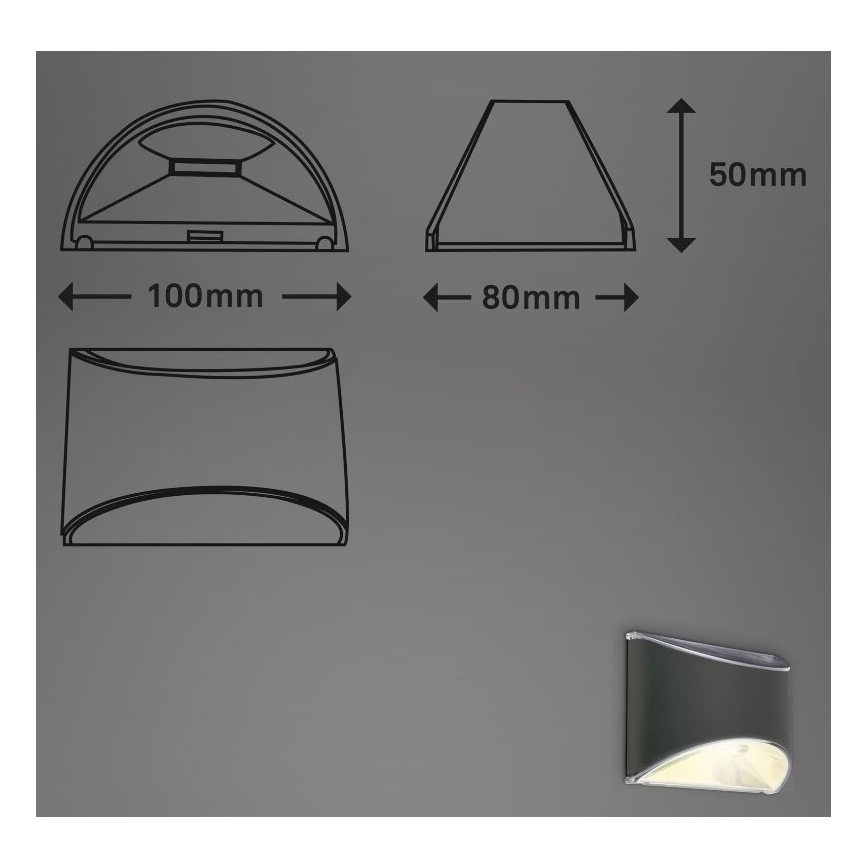 Briloner 3133015 - Applique murale solaire LED/2W/3,7V IP44 3000K