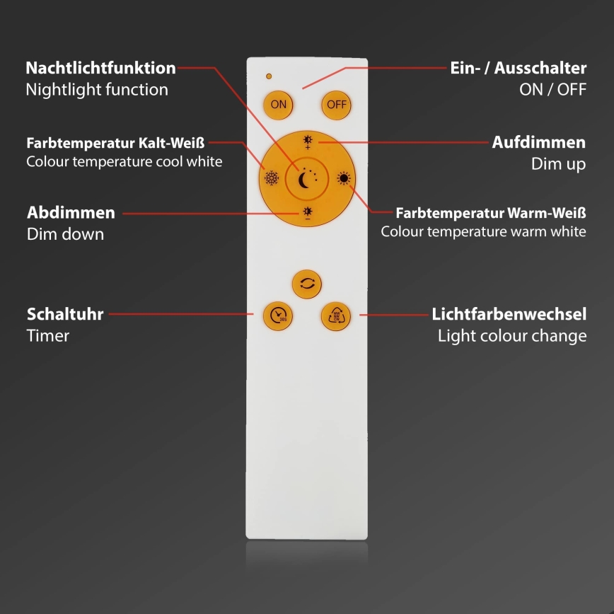 Briloner 3373-016 - STARRY dimmbare LED-Deckenleuchte LED/15W/230V 3000-6500K Ø 28 cm weiß, inkl. Fernbedienung