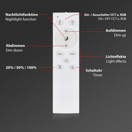Briloner 3709-014 - Plafonier RGBW à intensité variable LED/22W/230V 4000K d. 38 cm argent + Télécommande