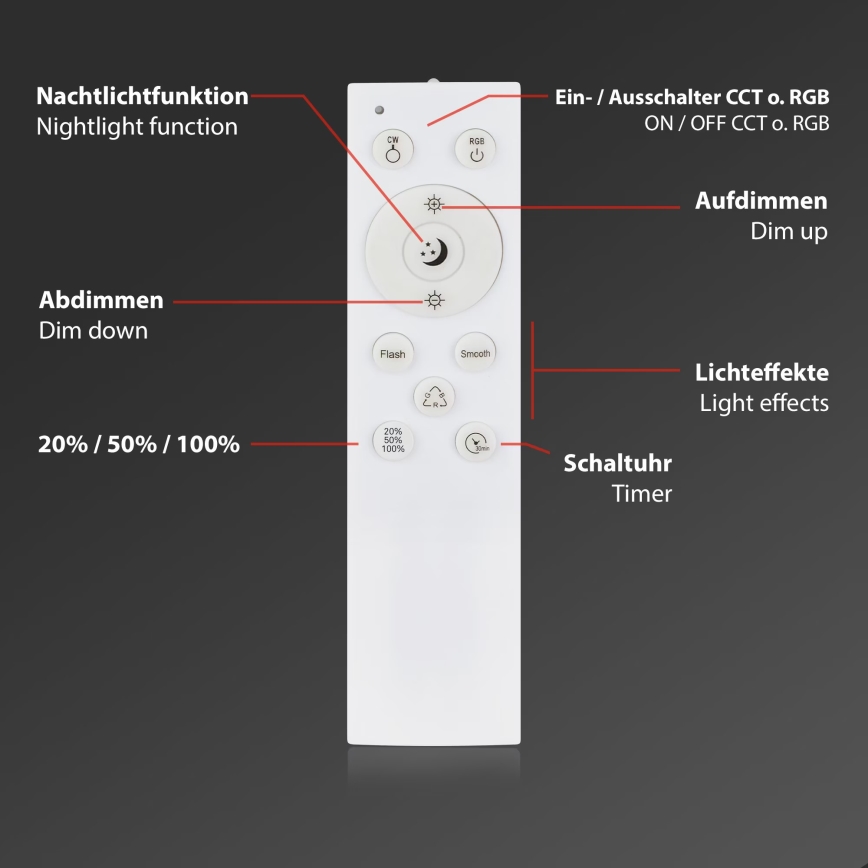 Briloner 3709-014 - Plafonier RGBW à intensité variable LED/22W/230V 4000K d. 38 cm argent + Télécommande