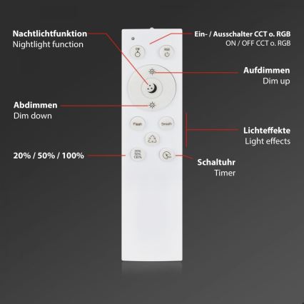 Briloner 3709-016 - Plafoniera dimmerabile RGBW LED/22W/230V 4000K diametro 38 cm bianco + telecomando