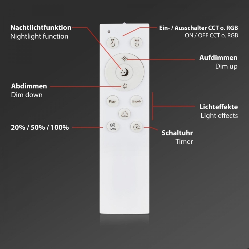 Briloner 3709-016 - Plafoniera dimmerabile RGBW LED/22W/230V 4000K diametro 38 cm bianco + telecomando