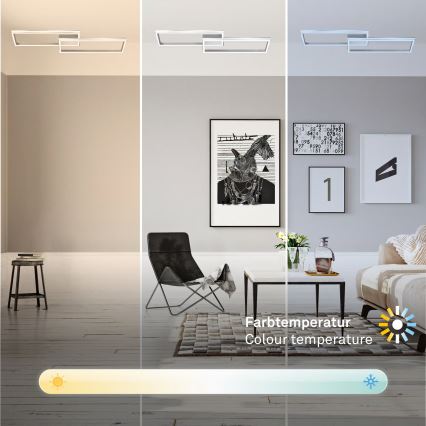 Briloner 3761019 - Plafoniera a LED dimmerabile 45W/230V, 2700–6500K (temperatura colore regolabile), cromo opaco, con telecomando